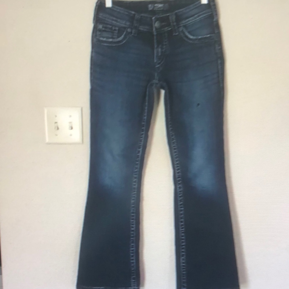 Silver jeans women’s suki surplus blue distressed bootcut cotton blend